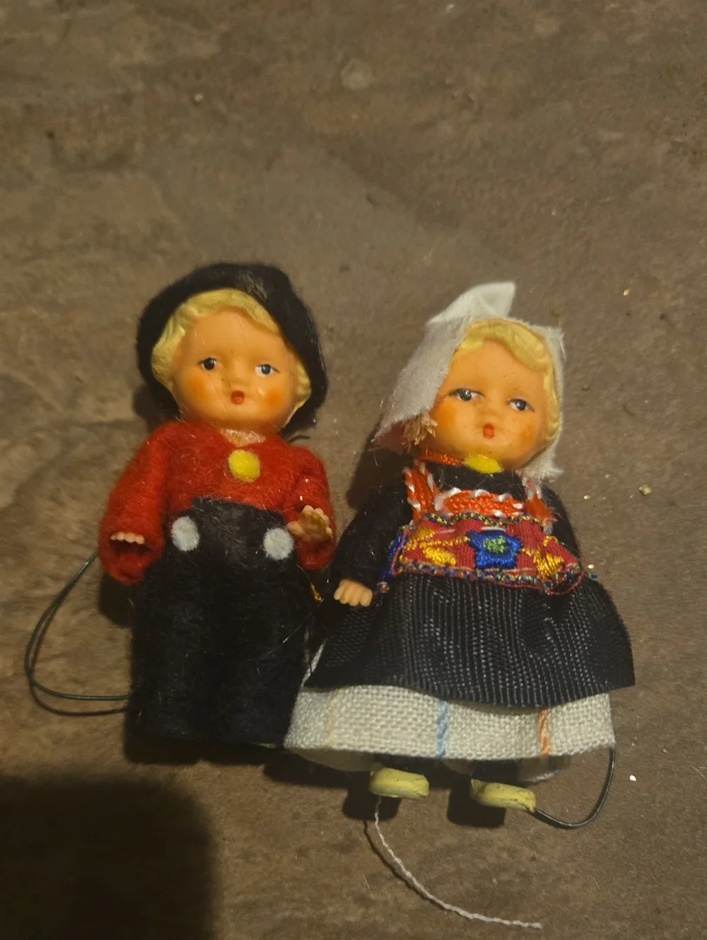 vintage miniature Dutch boy and girl dolls 1950s